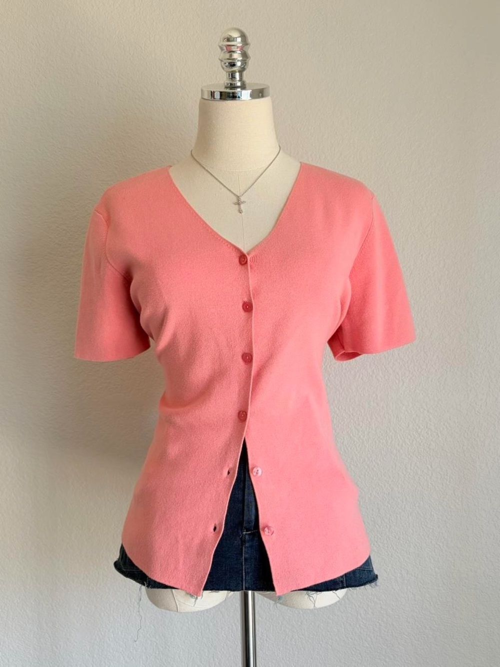 Soft Pink V-Neck Button Cardigan